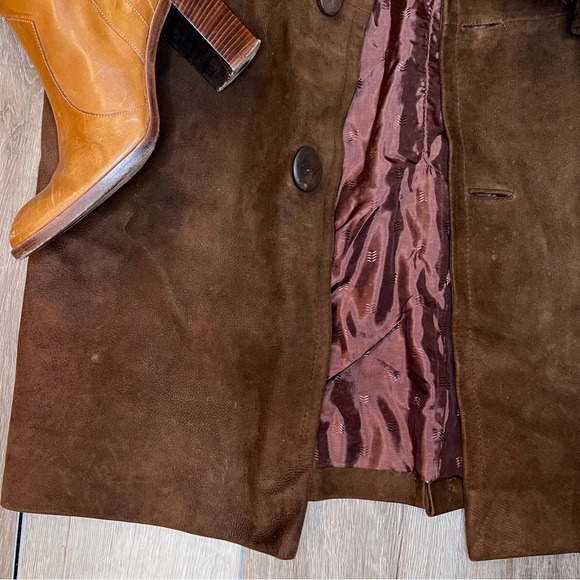 Vintage Brown Genuine Leather Suede Oversized Western Coat- Academia Boho Retro - Picture 3 of 15